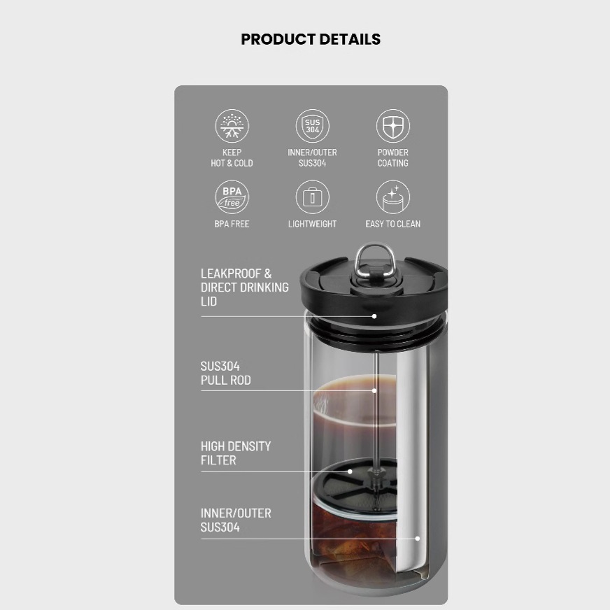 TYESO 600ML Outdoor Handmade C - French Press Glass ulasan dan harga